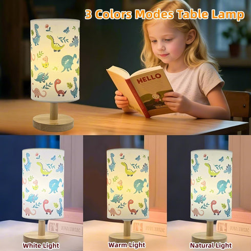 HAKSEIFA 3 Dinosaur Kids Lamp for Bedroom Kids Bedside Table Lamps Colors Nightstand Night Light with Dino Cartoon