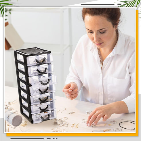 Thyle 2 Pcs Plastic Drawers Organizer, Mini Stackable Storage Organizer Containers for Desktop, Classroom, Black