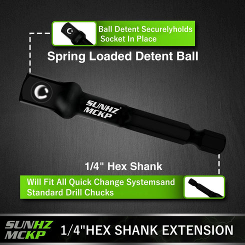 SUNHZMCKP 6-Piece Impact Grade Socket Adapter Set, 3" & 6" Extension Bit with Holder, 1/4-Inch Hex Shank
