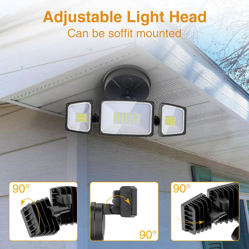 75W 7000LM 3 IP65 6500K Onforu Flood Lights Outdoor, Brightness Security Lights Switch Controlled, Adjustable Heads