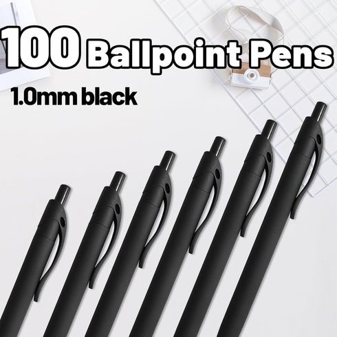 BallPoint Pens, 100 Pack (BLACK Ink), Bulk Pens with Black Barrel, Click Pens for Office Home and School, Retractable