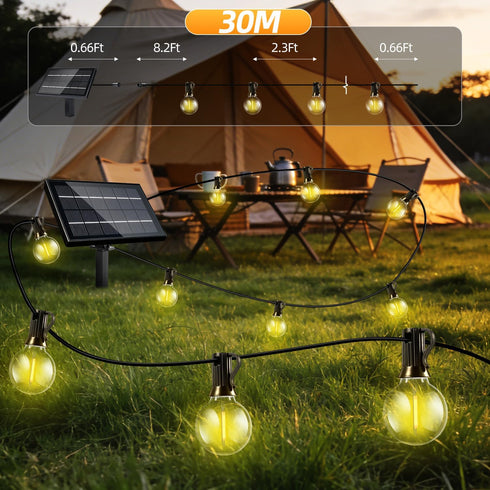 FUANXIEI 100FT G40 30M Bulbs 3 Dimmable Solar Lights Outdoor Waterproof: Shatterproof Patio Lights - Solar Powered