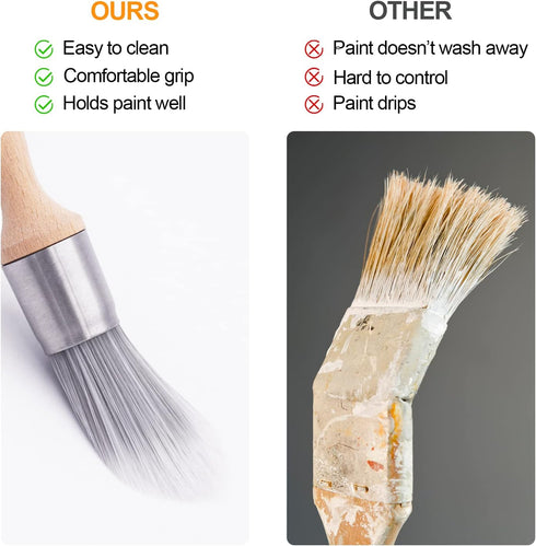 3 Pcs Small Trim Brush 0.75 Inch, Round Paint Brush for House Wall Edges and Wooden Furniture Coloring