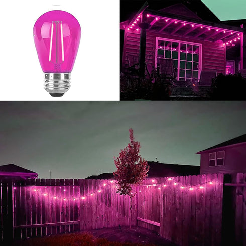 S14 Pink LED Bulb Replacement, 2W Shatterproof E26 Base, Waterproof Vintage Bulb for Christmas Party, 15 Pack