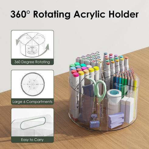 ITAYVAN 360 Desk Pen Holder, Degree Acrylic Rotating Pencil Organizer for Kid Crayon Marker, Office Supply Accessory