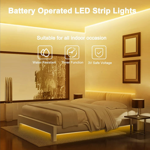 9.8 90 Dimmable, LED Strip Lights Battery Operated, Ft LED Led Strip Lights with Remote Timer Waterproof Flexible