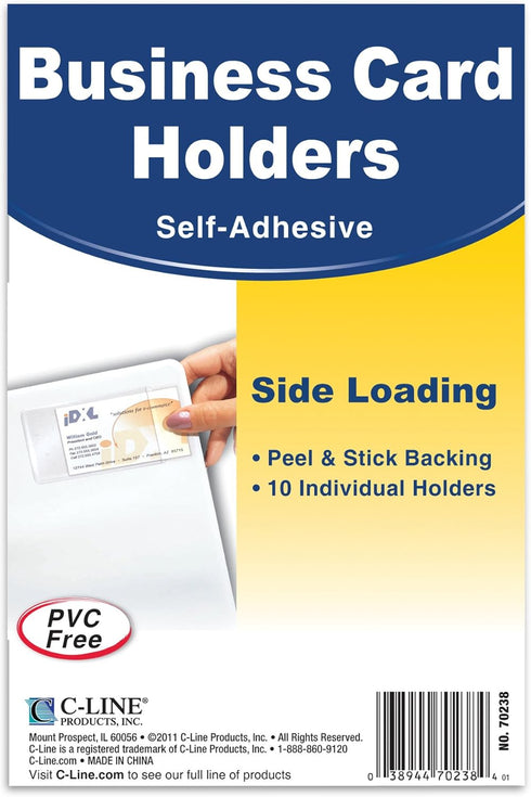 C-Line Self-Adhesive Business Card Holders, Clear, Side Load, 2 x 3.5, 10/Pack