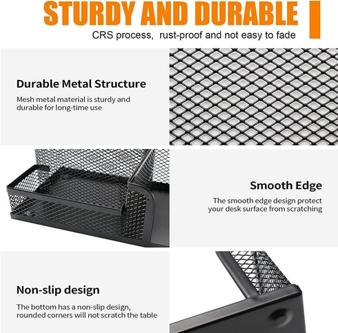 Desk Organizers and Accessories Set, 5 Piece Mesh Pen Holder, Caddy Storage Baskets for Office, School, Home