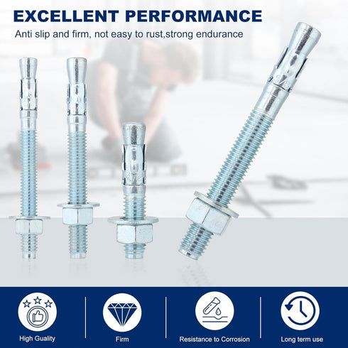 1/4"x2-1/4" Wedge Anchor by Zinced, Heavy-Duty Fastener for Cement and Concrete (20pcs Pack)