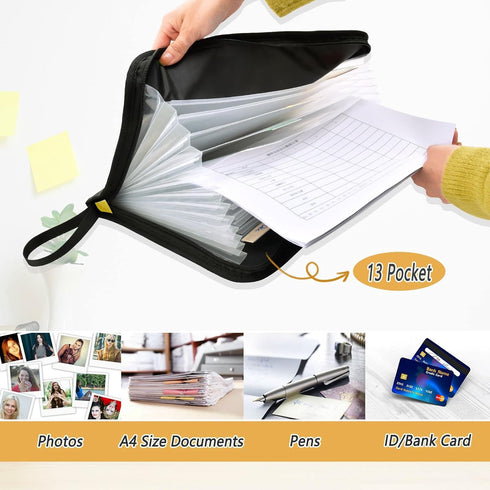 Expanding File Folder, 13 Pocket Accordion File Folders with Sticky Labels, A4 Letter Size Document Organizer with