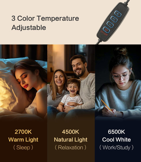 Allbluee Dimmable 3 Upgraded LED Table Lamp, Stepless Bedside Lamp with Color Temperature, Modern Nightstand Lamp, Desk