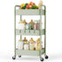 LEHOM 3 Tier Rolling Storage Cart - Metal Trolley Utility Cart with Wheels & Hooks for Bathroom Kitchen Office Bedroom