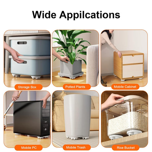 Upgrade Self Adhesive Caster Wheels, 5 Stainless Steel Balls, 360 Degree Low Profile Swivel, 4PCS