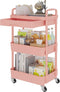 Calmootey 3-Tier Rolling Utility Cart with Drawer, Multifunctional Storage Organizer with Plastic Shelf & Metal Wheel,