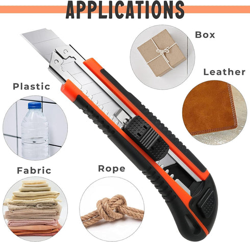 3-Pack Box Cutter Utility Knife, Box Cutter Retractable Ultra Sharp Blade and Anti-Slip Rubber Handle, Box Cutter Knife Exacto Knife for Cutting Leather, Rubber, Cartons, Box Cutters by TIFICAL