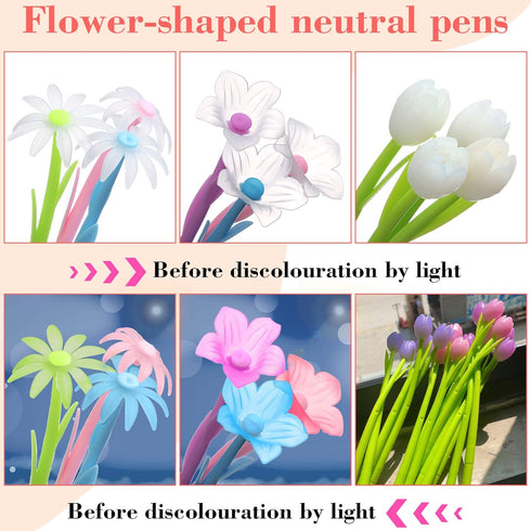 Fulmoon 60 Pcs Color Changing Flower Pens - Cherry Blossom, Tulip, Daisy, and Daffodils Cute Gel Ink Pens