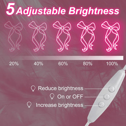 15 9.2 Bow Ribbon Neon Sign - Light-Up Pink Bow Neon Decor for Girls Bedroom, Nursery, and Birthday Gift, Elegant Wall