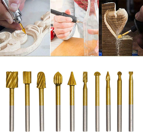 10Pcs HSS Router Carbide Engraving Bits & 10Pcs Router Bit with 1/8"(3mm) Shank for DIY Woodworking, Carving, Engraving