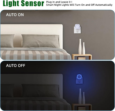 WEEKUU Dimmable 4 Packs, LED Night Lights Plug into Wall, Indirect Soft Night Light with Dust to Dawn Sensor, Blue