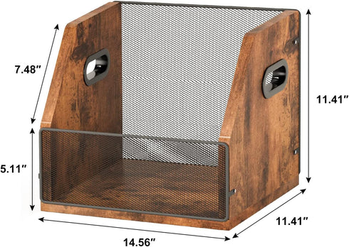 Homeiju Vinyl Record Storage, Metal & Wooden LP Record Crate, Holds up to 60 Records, Desktop Box Case