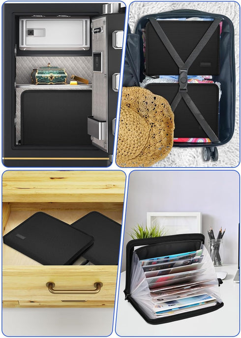 Fireproof Accordion File Organizer, Fun Storage 13 Pockets Expanding File Folders with Zipper/Handle, 3-Layer