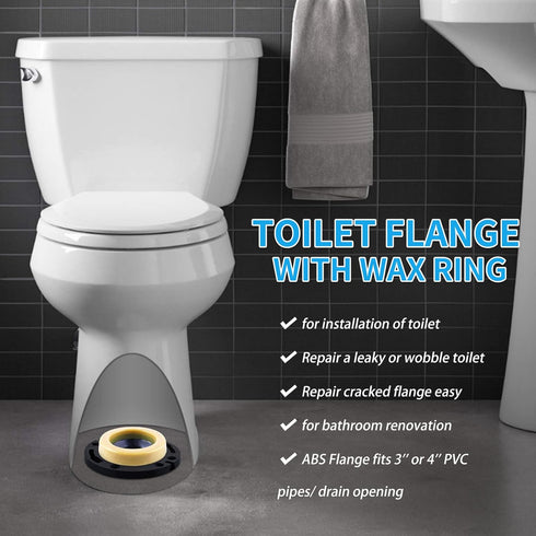 Toilet Flange with Wax Ring for Toilets, Replacement Kit Includes Bolts, PVC Toilet Flange Repair Kit