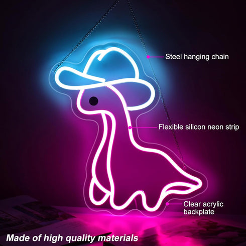 Light-14.76IN Cowboy Dinosaur Neon Sign, Cowboy Hat Neon Light, Dinosaur wall art, Personalized Gifts, Kids Room
