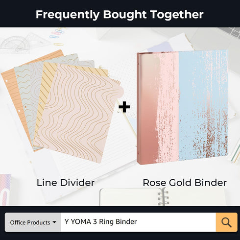 Y YOMA Rose Gold 3 Ring Binders for Letter Size, 1 inch 3-Ring Cardboard Decorative Recipe Binder, 2 Pack