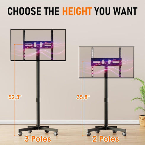 Xyndyx 23-60 Inch 88 lbs, 400x400mm, Mobile TV Cart Rolling TV Stand for LCD LED OLED Flat Curved Screens up to Height