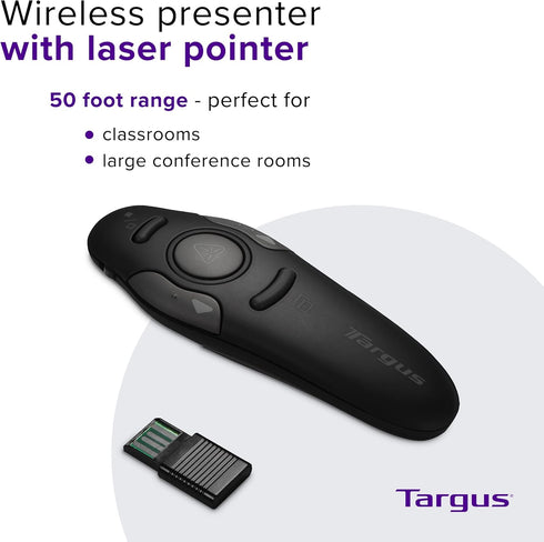 Targus Bluetooth Wireless Presentation Clicker Laser Pointer for Meetings and PowerPoint – Comes with USB Dongle, 50 Foot Range (AMP16US) by Targus