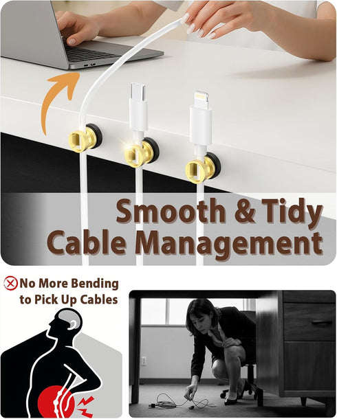 Viaky Desk(3 Pack) Magnetic Cord Holder,Gold Magnetic Cable Clip,Metal Cord Holder for Nightstand,Magnetic Cable