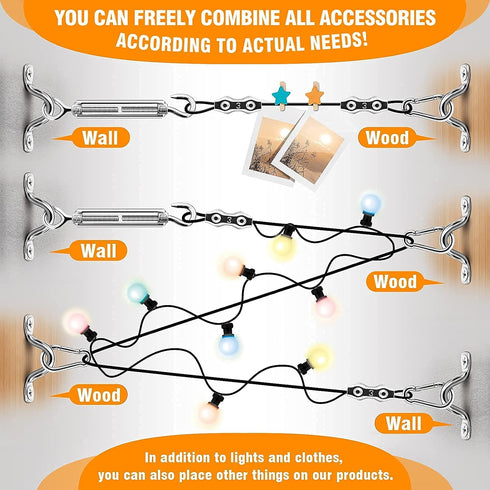 Keeimp Kit,164 304 String Light Hanging Ft Nylon Coated Stainless Steel Wire Rope, String Lights Suspension Kit,Outdoor