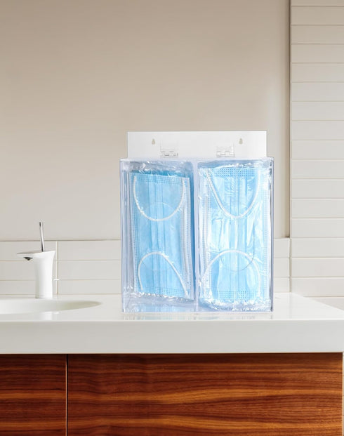 QWORK Acrylic Face Mask Dispenser Box, Clear Holder with Lid for Disposable Masks, Gloves, Hairnets