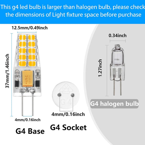 10 Pack G4 Bulb 12V 2.5W 30W T3 3000K G4 Bulbs 300 360Beam LED AC/DC Equivalent Bi-Pin Base Warm White Light Lumens