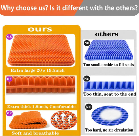 Wiesumirt Tailbone Plus Size Gel Seat Cushion for Long Sitting, Extra Large and Thick, Seat Cushion for Back, Sciatica