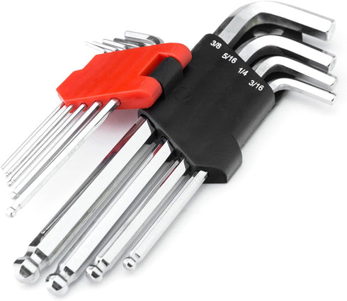 MAXPOWER 9PCS Long Arm Ball End Hex Key Wrench Set, Industrial Grade Allen Wrenches, CR-V Steel, Hinged Case, SAE Size 1/16 Inch - 3/8 Inch by MAXPOWER