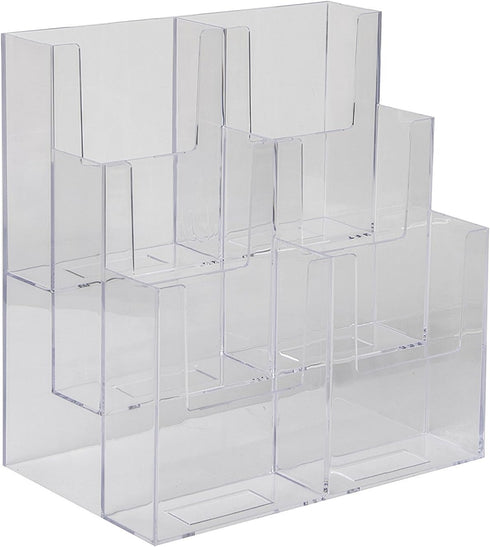 Dazzling Displays Acrylic Stand 3 Tier, 6 Pocket for 4 by 9 Material, Clear Countertop Organizer Tray