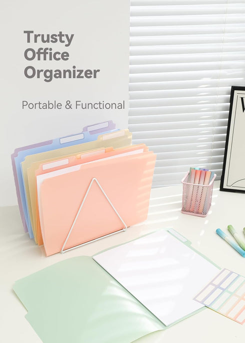Plastic Manila Folders, 12 Pack, 8.5 x 11, Poly Pastel File Folders, 1/3-Cut Tabs with Colorful Labels
