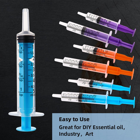 50pcs 5ml Syringes with Caps for Industry Lab Pet Feeding, Blue