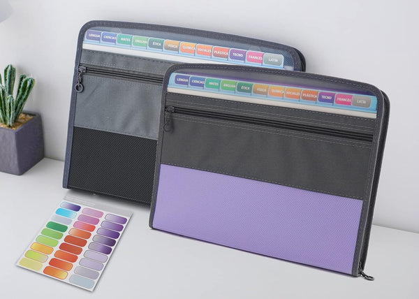 NAFY Accordion File Organizer, 13 Pockets, Expanding File Folder with Zipper, A4 Letter Size, Black+Purple