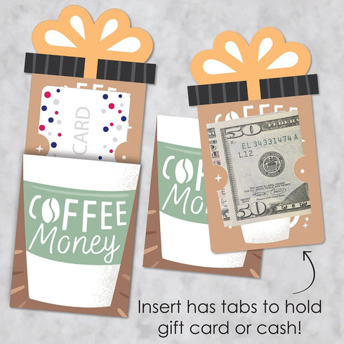 Set 8 Big Dot of Happiness But First, Coffee - Cafe Themed Party Money and Gift Card Sleeves - Nifty Gifty Card Holders