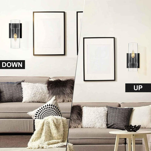 1-Light EE Eleven Master Wall Lights Contemporary Black Paint Finish Base Clear Glass Shade Sconce Wall Lamp, Wall