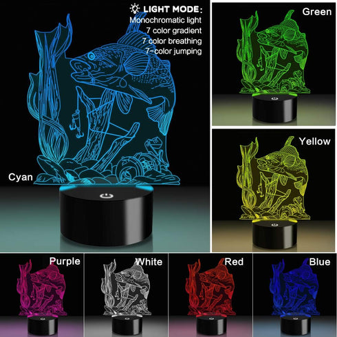 3D 7 3D Fishing Lamp Illusion Night Light LED Touch Fish Desk Table Lamps Color Change USB Visual Lights Home Bedroom