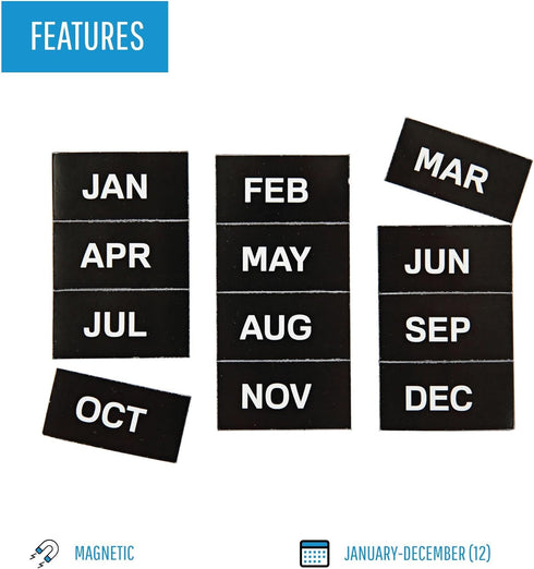 MasterVision Interchangeable Magnetic Board Accessories - Months of Year, Black/White, 2" x 1", 12 Pieces