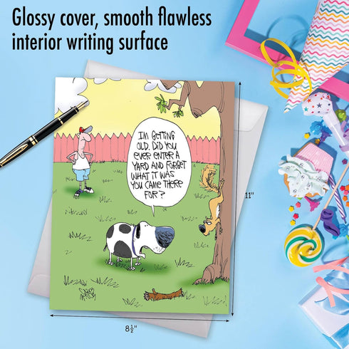 NobleWorks Jumbo Funny Birthday Card with Envelope (8.5 x 11 Inch) - Dog Humor Group Cartoon Card - Old Dog J3999BDG