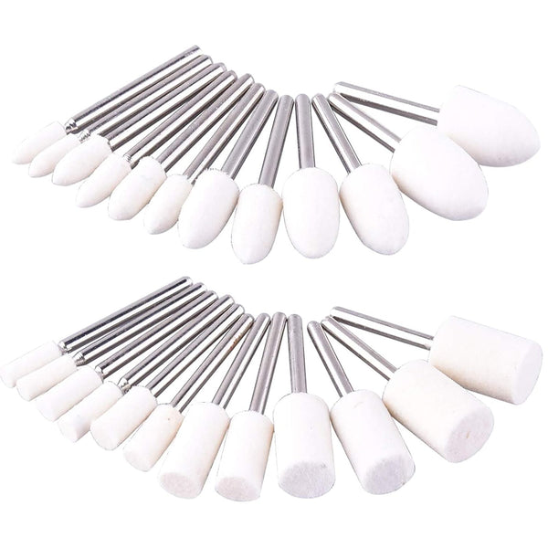 AUSTOR 24 Pieces Wool Felt Mounted Mandrel Set with 2 Shaped and 6 Sizes Polishing Buffing Wheel Bits for Dremel Rotary