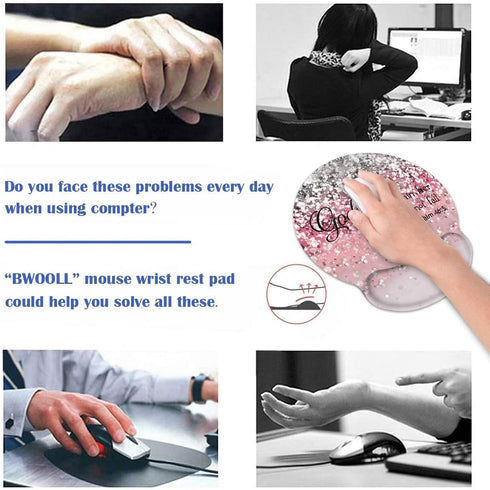 Ergonomic Mouse Pad with Wrist Support and Coasters Set, Cute Non-Slip PU Base, Pink Glitter Quote Bible Verse