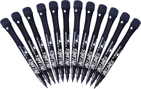 Volcanics Magnetic Dry Erase Markers with Eraser, Low Odor Fine Tip Whiteboard Pens Pack of 12, Black