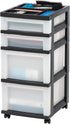 IRIS USA Plastic Drawer Storage Organizer Rolling Cart, 4-Drawers with Wheels for Classroom, Bathroom, Black/Pearl