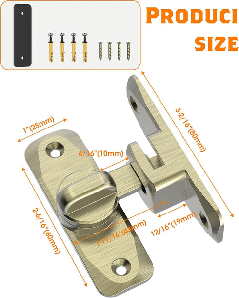 90/180 Degree Barn Door Lock - Small Flip Gate Latches Hardware for Sliding Door Security (Bronze-1Pc)